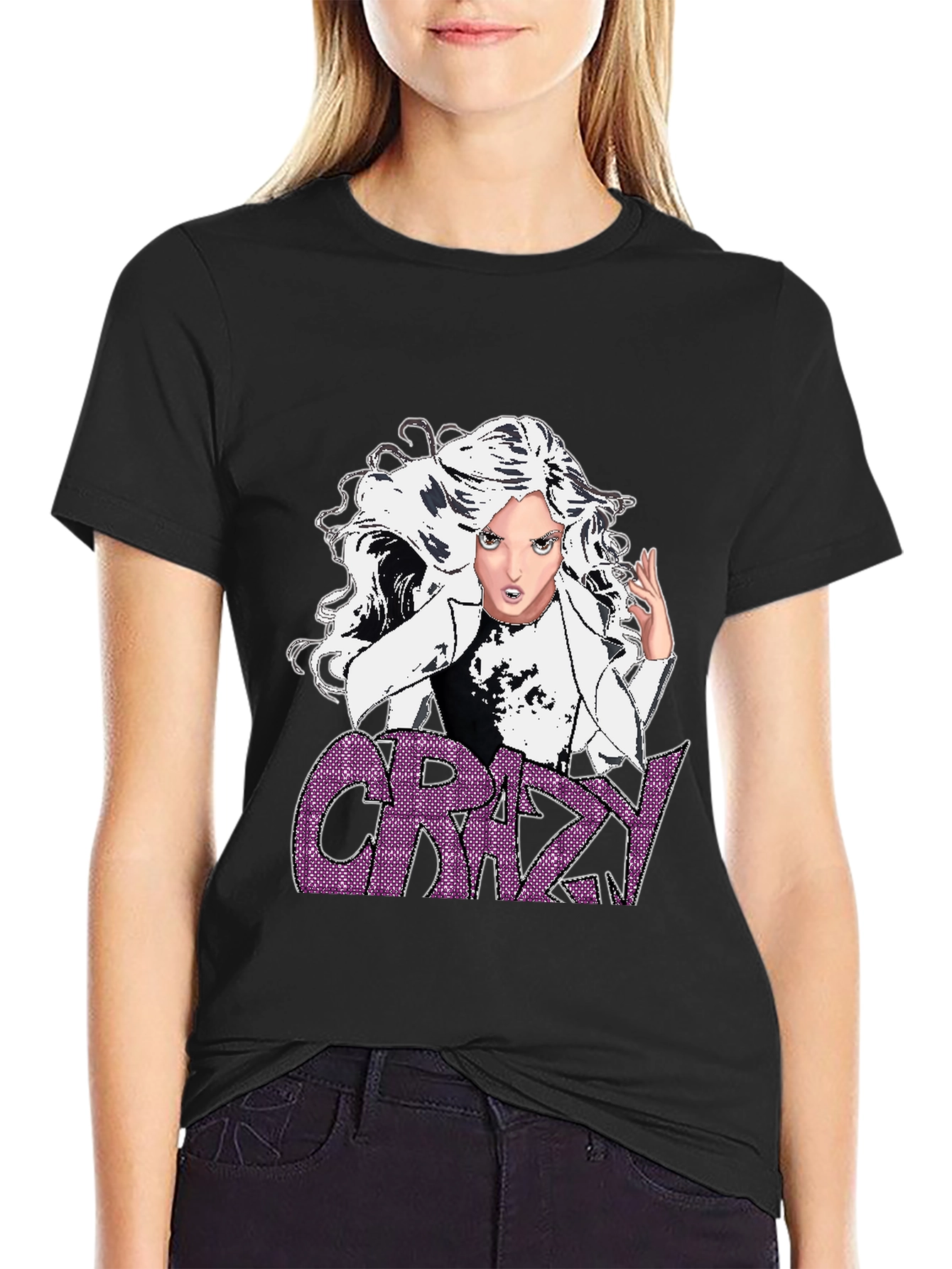 Crazy Graphic T-Shirt - Black - Anime Style