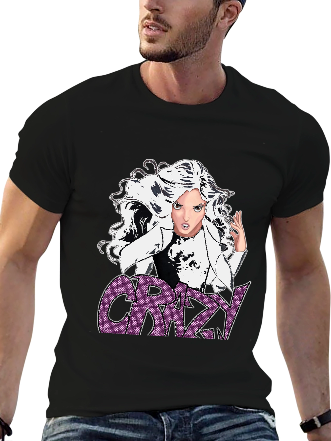 Crazy Graphic T-Shirt - Black - Anime Style