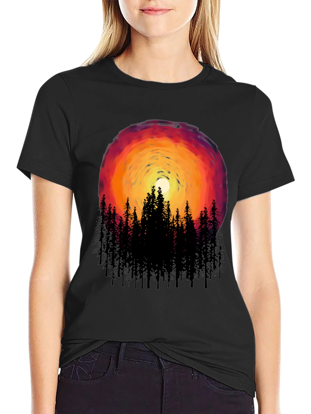 Sunset Forest Graphic Tee - Black