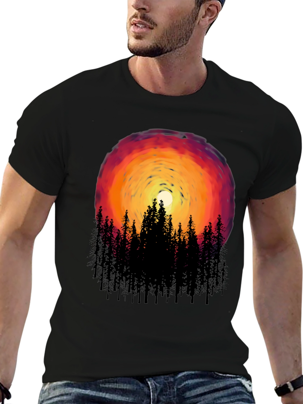 Sunset Forest Graphic Tee - Black