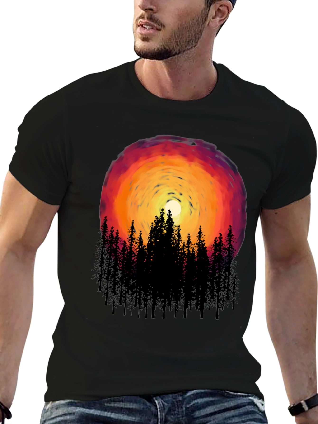 Sunset Forest Graphic Tee - Black