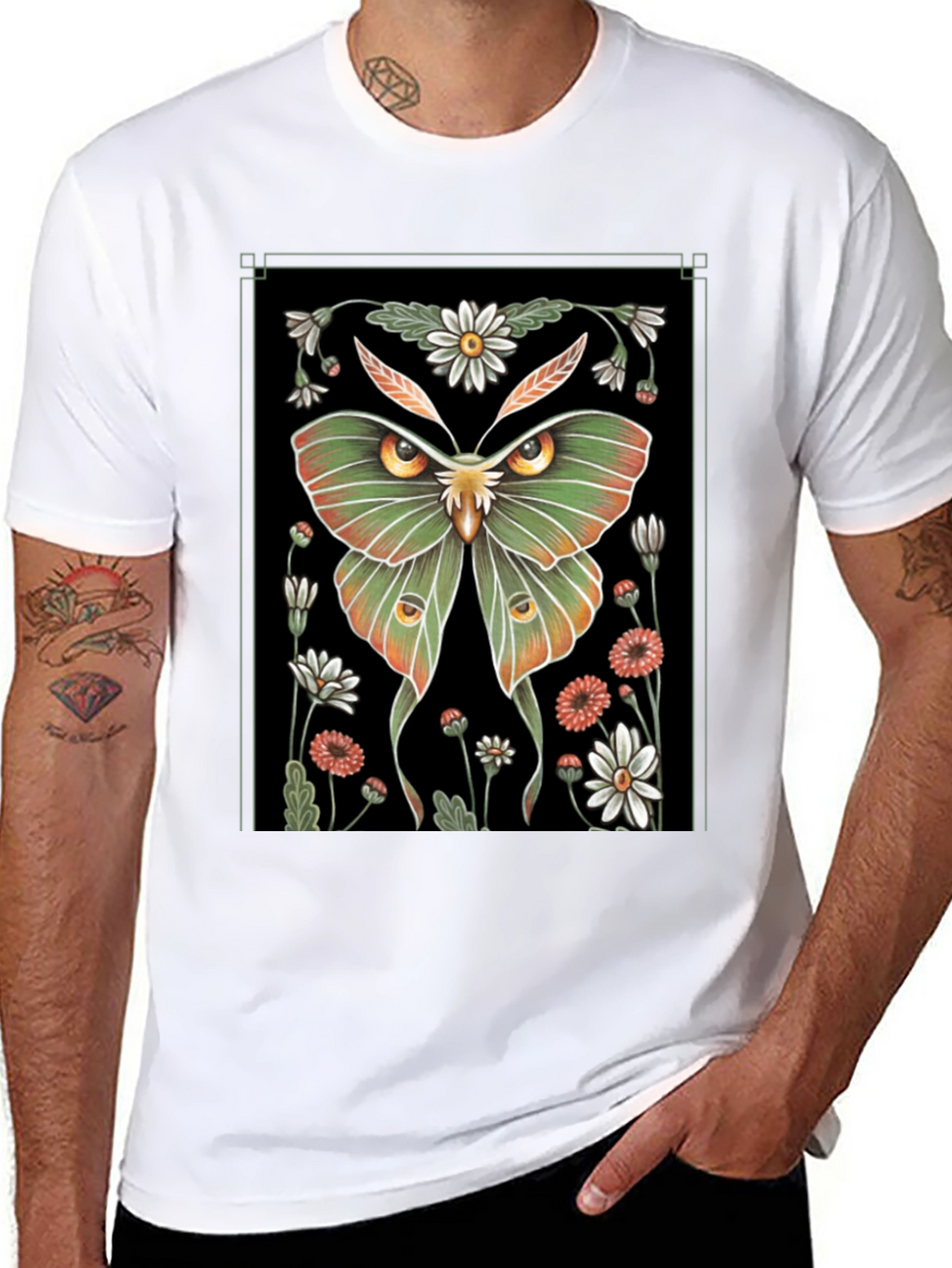 Botanical Moth T-Shirt - Artistic Graphic Tee