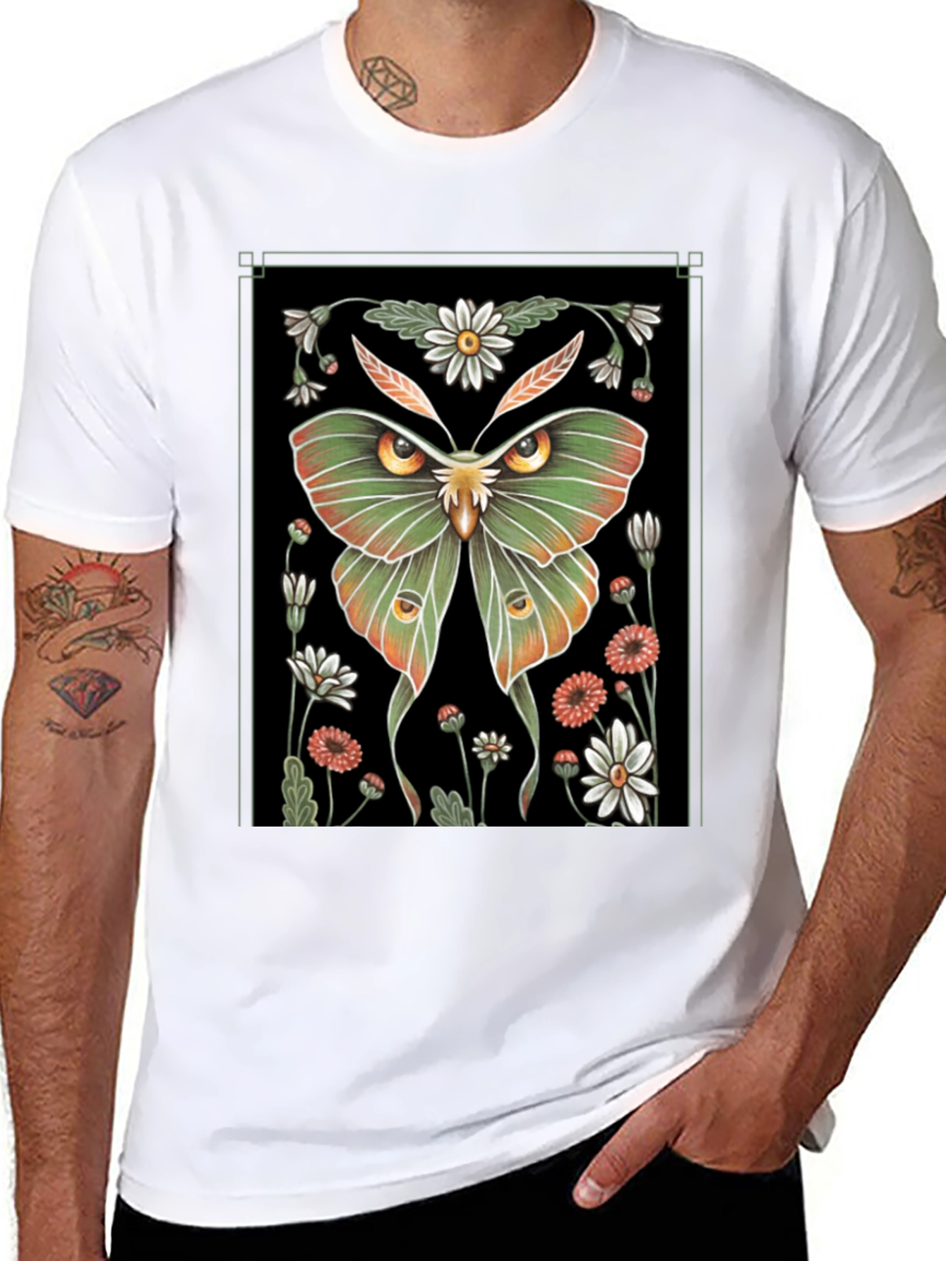 Botanical Moth T-Shirt - Artistic Graphic Tee