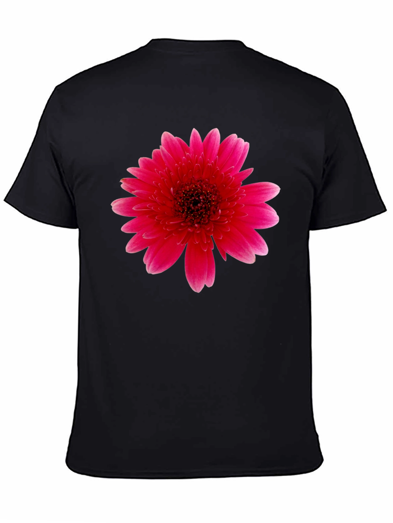 Vibrant Pink Gerbera Flower Black T-Shirt