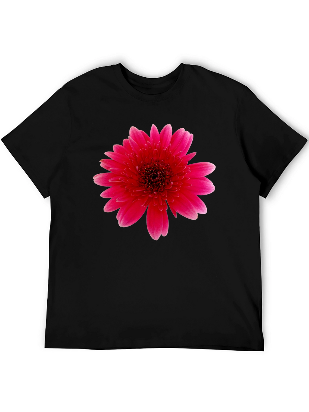 Vibrant Pink Gerbera Flower Black T-Shirt
