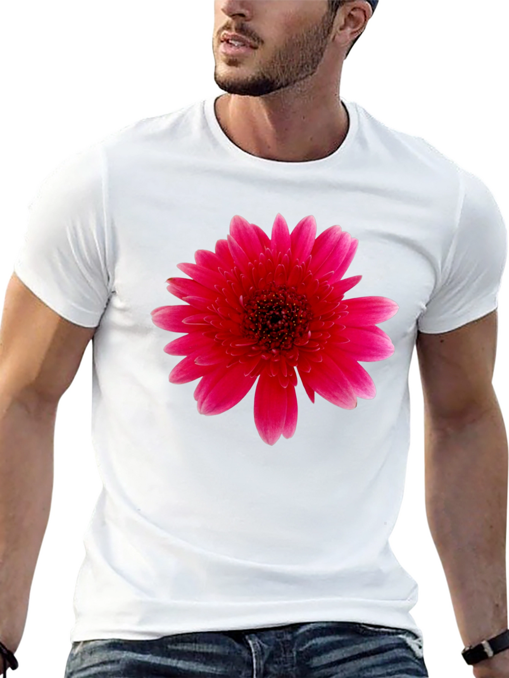 Vibrant Pink Gerbera Flower Black T-Shirt