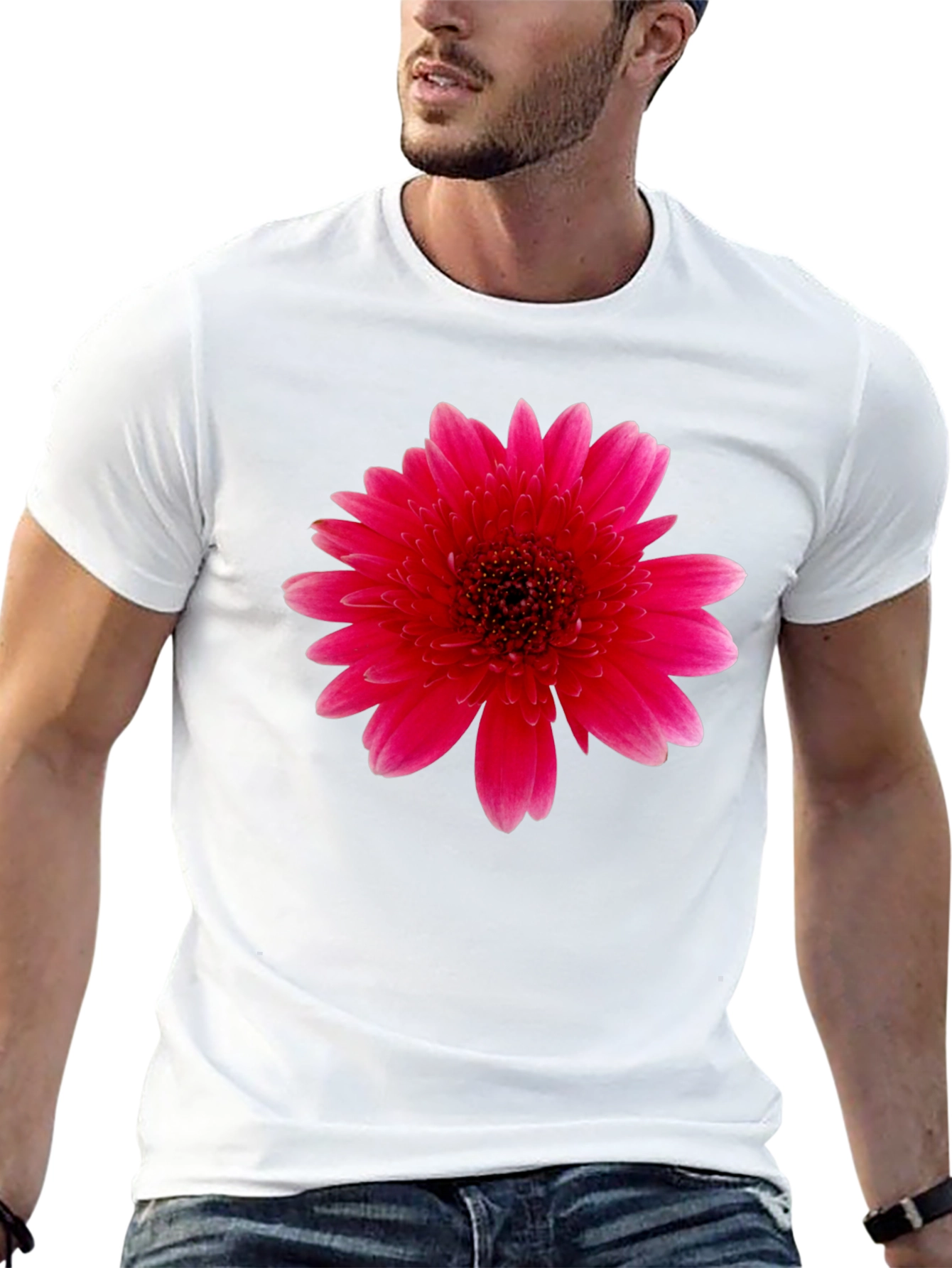 Vibrant Pink Gerbera Flower Black T-Shirt