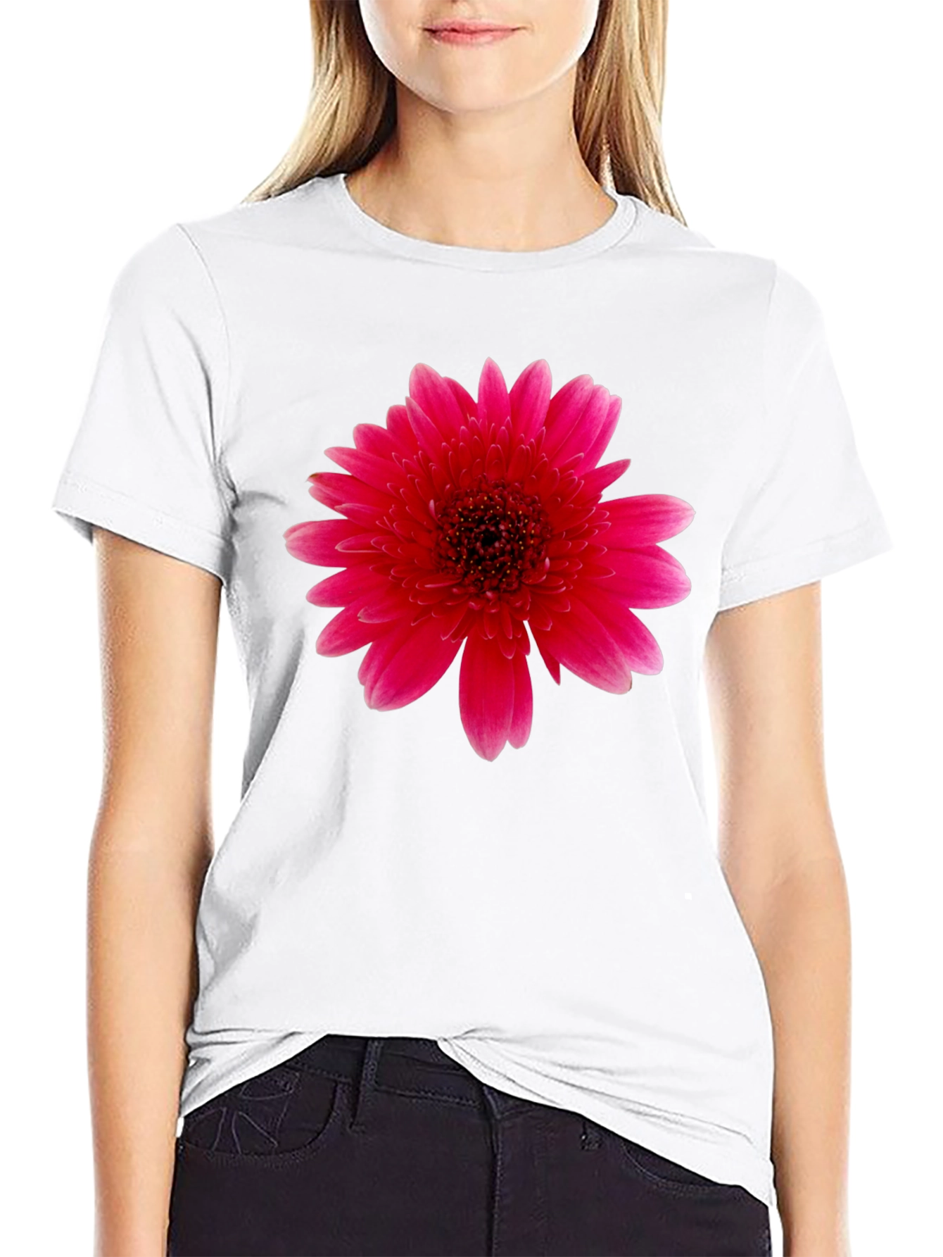 Vibrant Pink Gerbera Flower Black T-Shirt