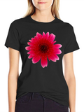 Vibrant Pink Gerbera Flower Black T-Shirt