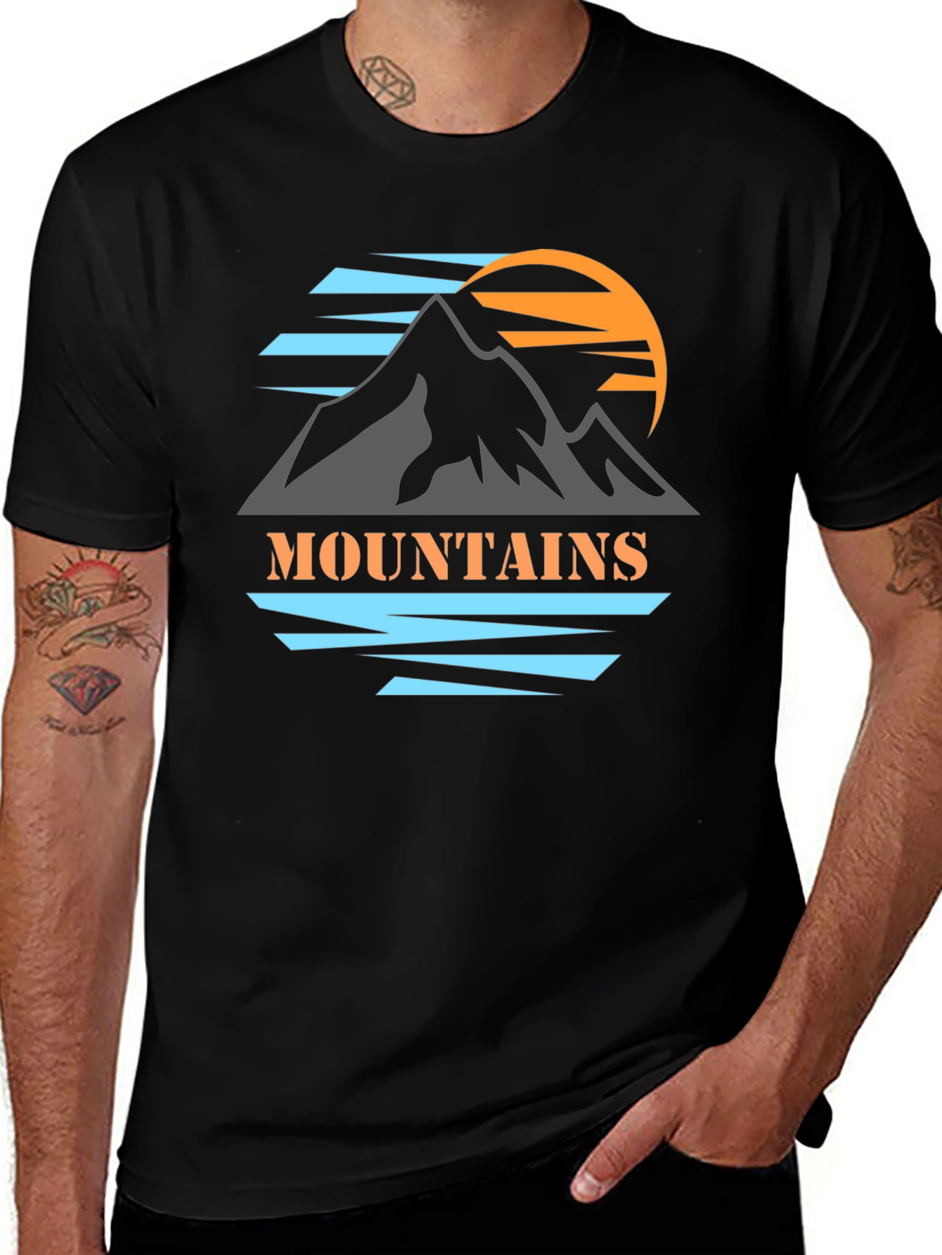 Mountains Graphic Print Black T-Shirt