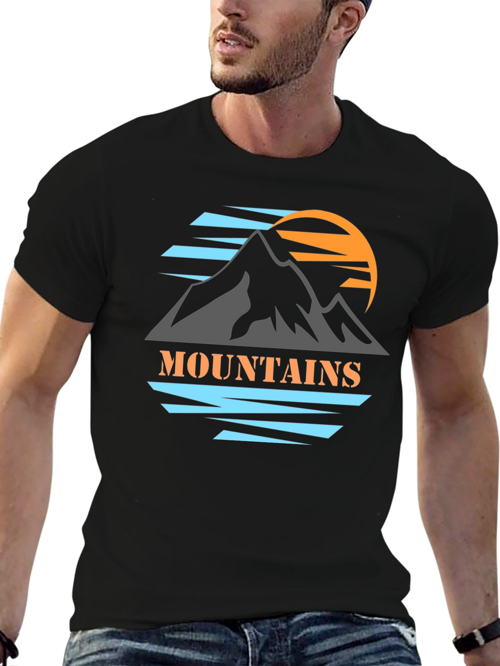 Mountains Graphic Print Black T-Shirt