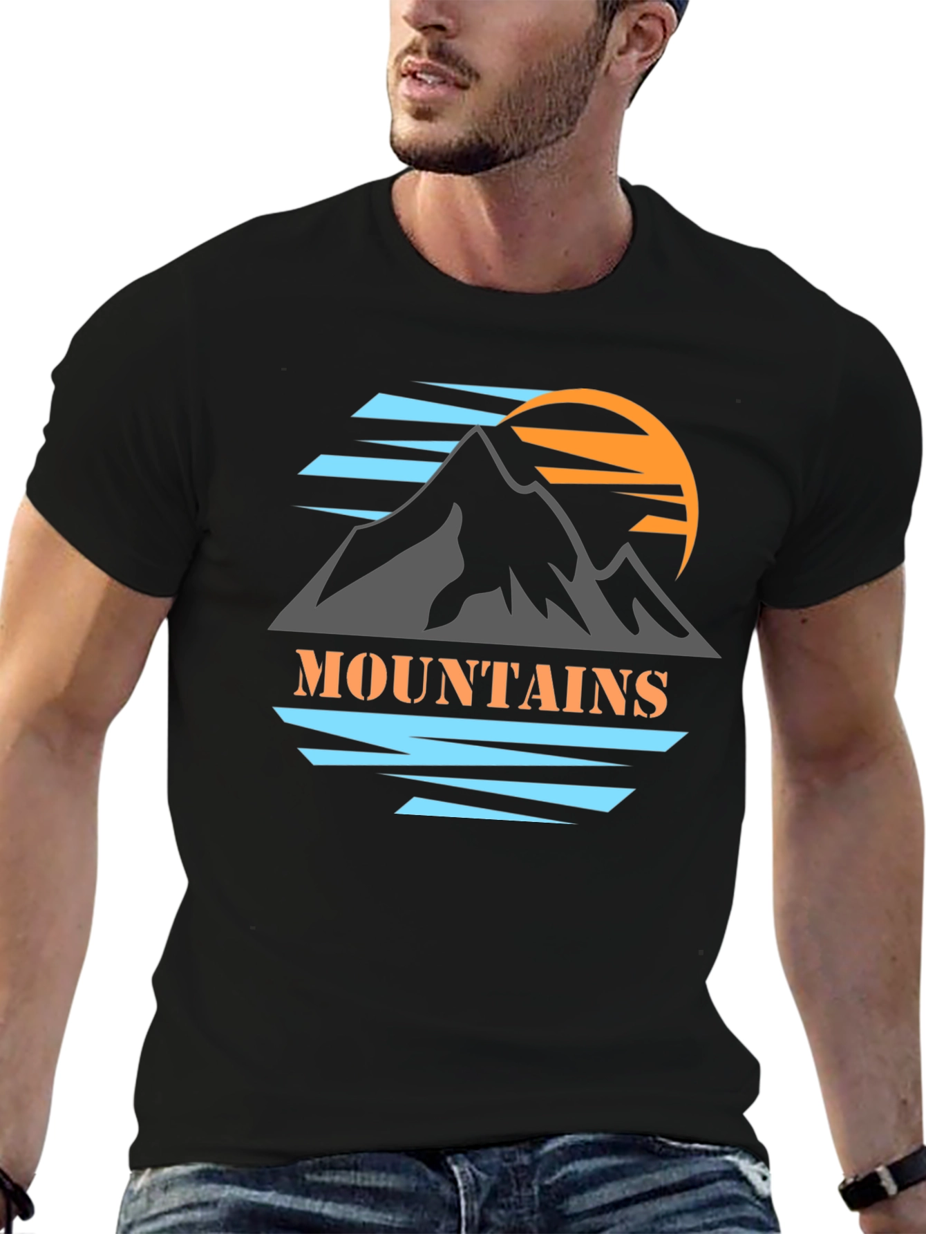Mountains Graphic Print Black T-Shirt