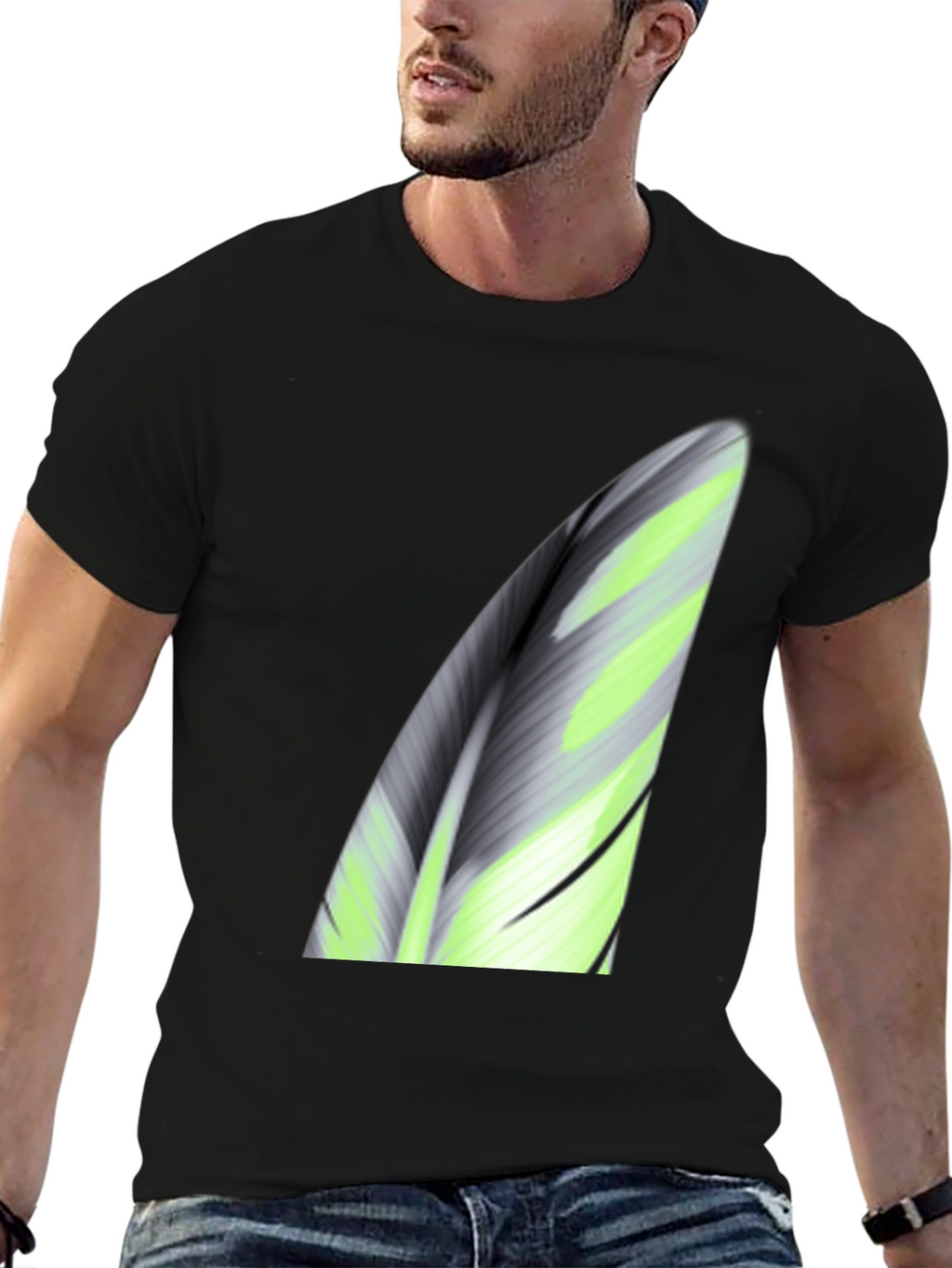 Abstract Leaf Print Black T-Shirt
