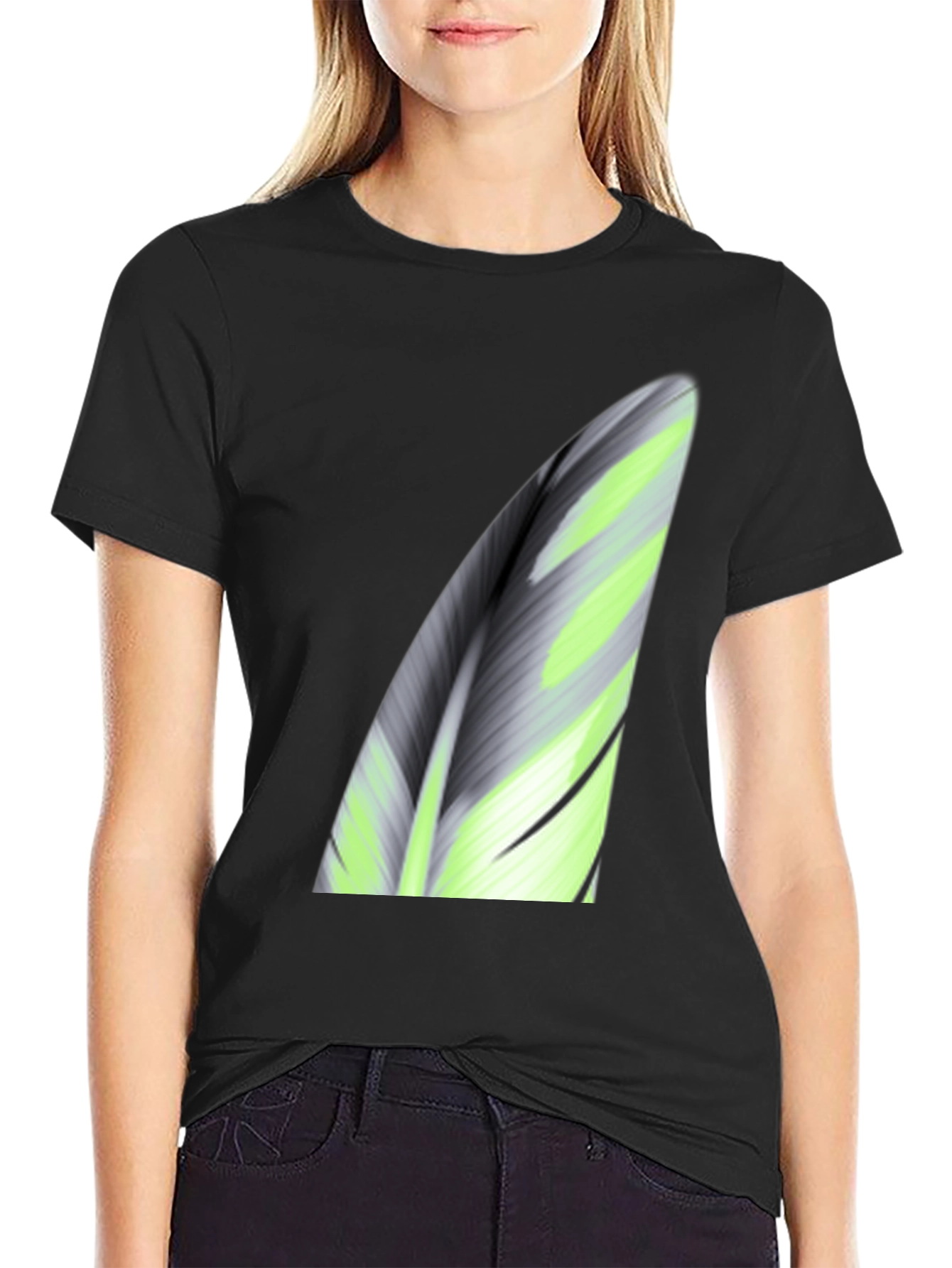 Abstract Leaf Print Black T-Shirt