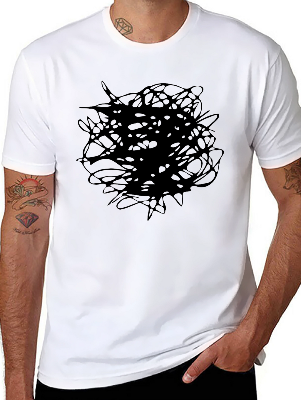 Abstract Scribble Graphic Tee - Black Crew Neck