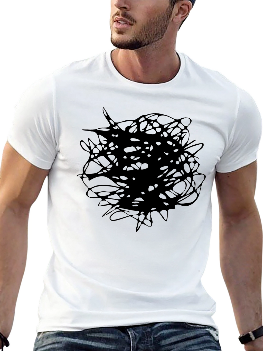 Abstract Scribble Graphic Tee - Black Crew Neck