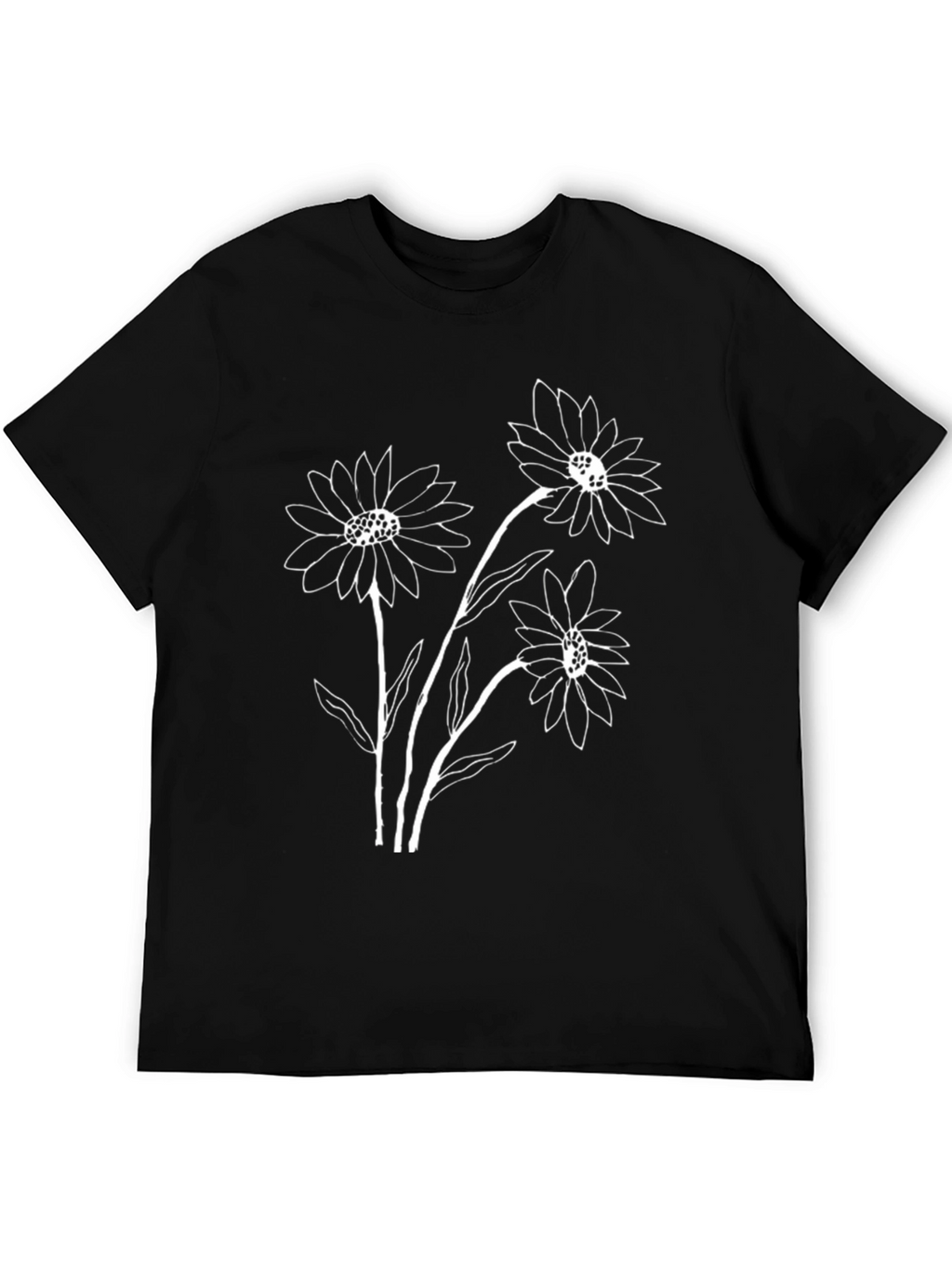 Black Graphic Tee with White Floral Design