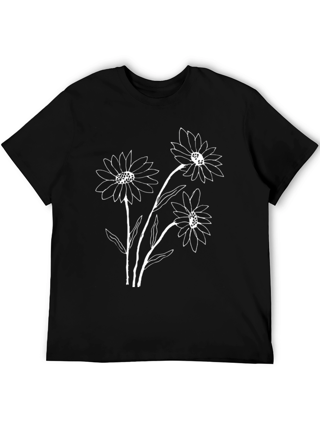 Black Graphic Tee with White Floral Design