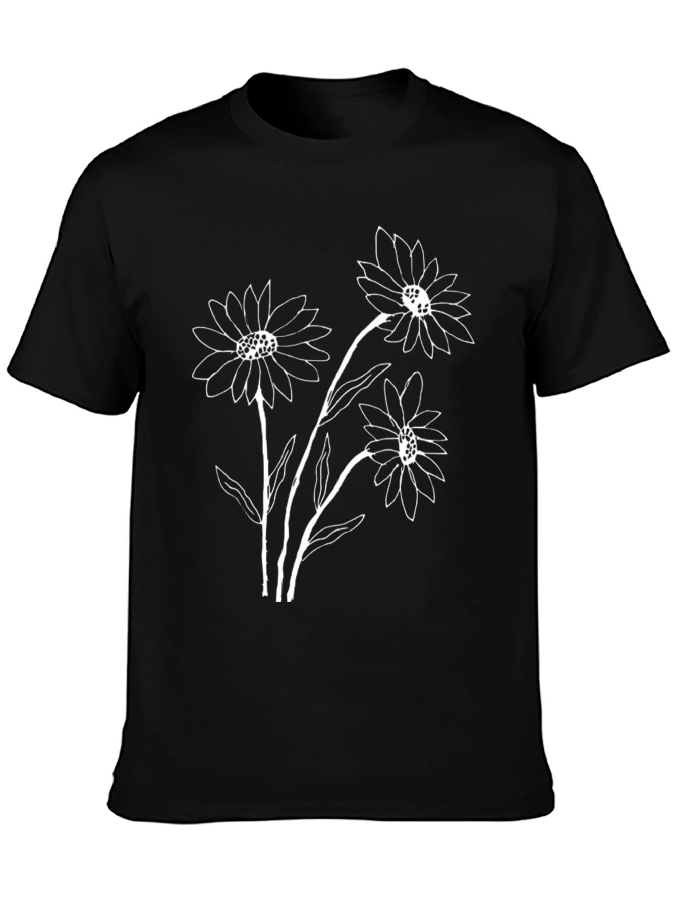Black Graphic Tee with White Floral Design