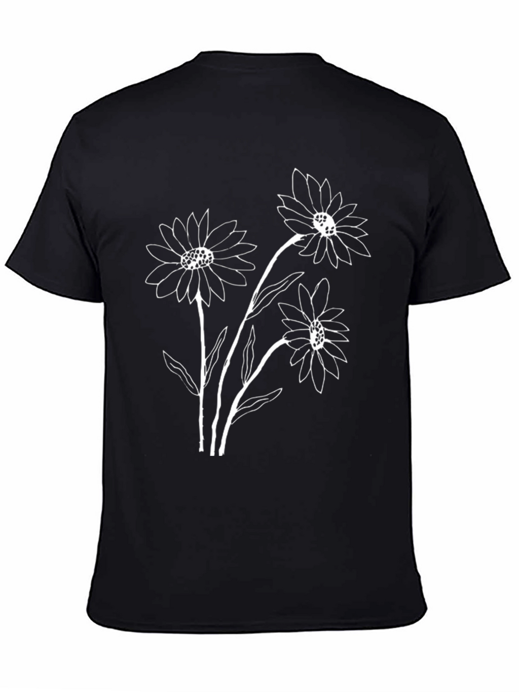 Black Graphic Tee with White Floral Design