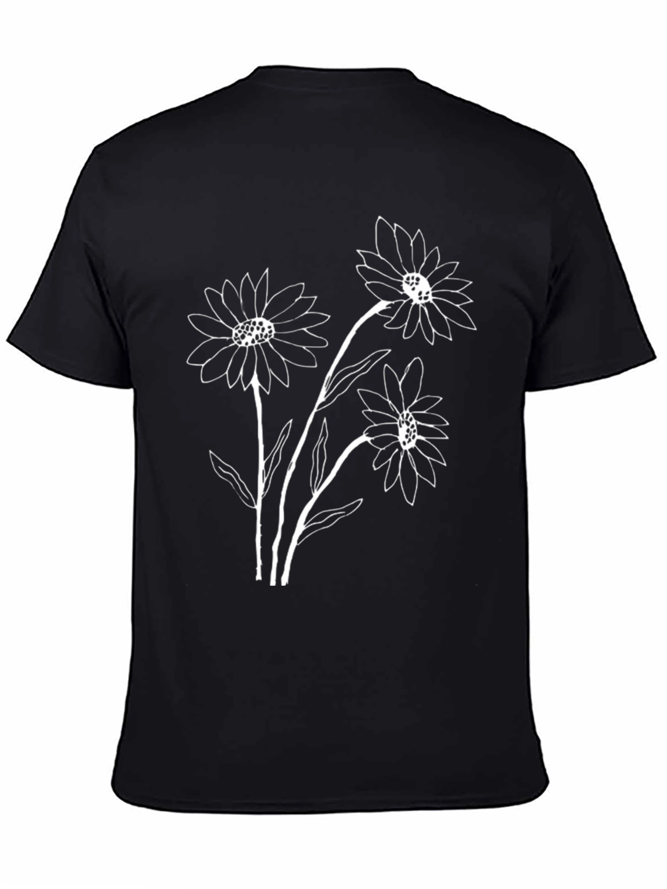 Black Graphic Tee with White Floral Design