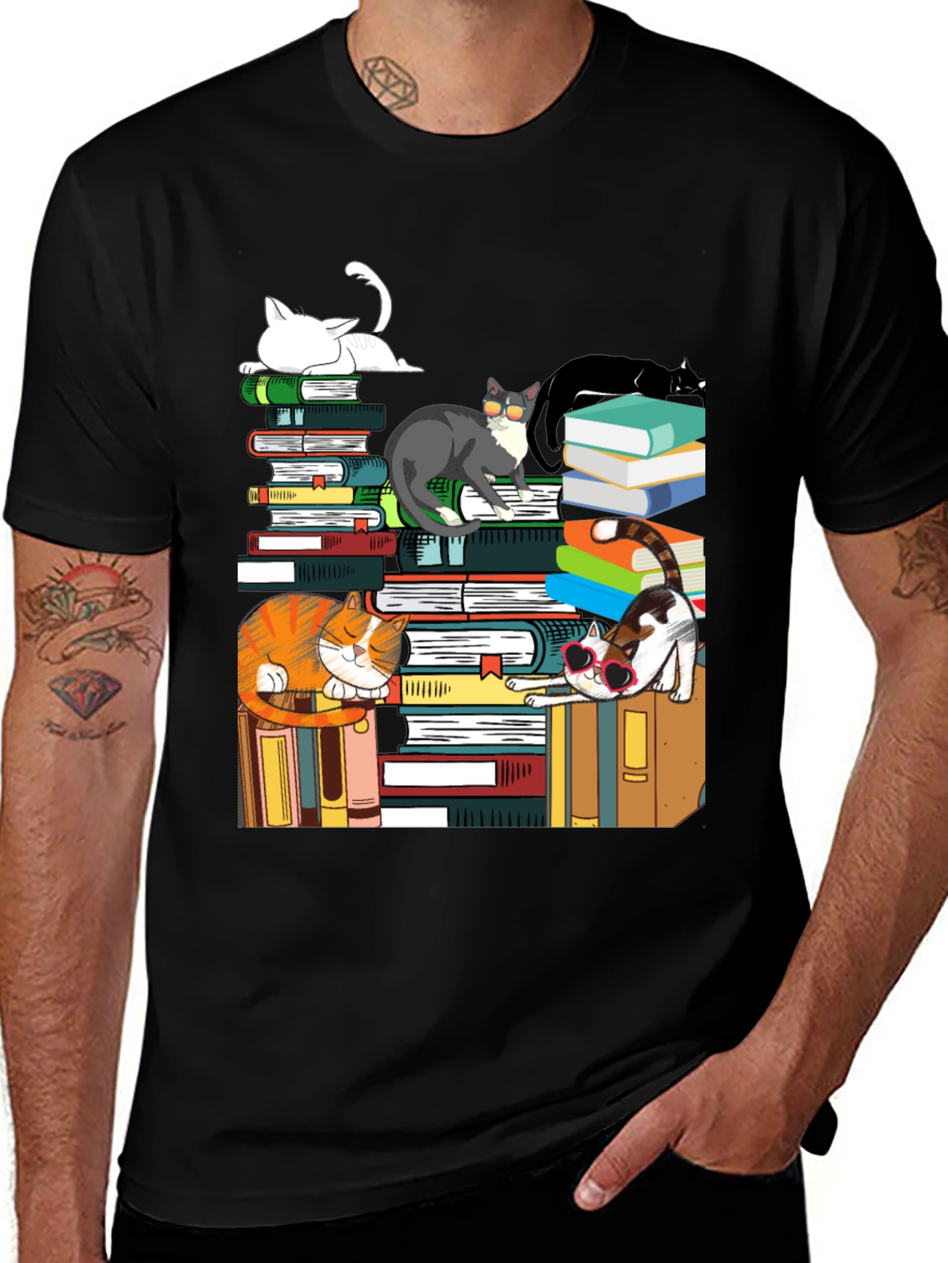 Cats on Books T-Shirt - Cute Graphic Tee