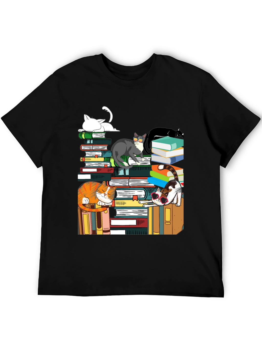 Cats on Books T-Shirt - Cute Graphic Tee