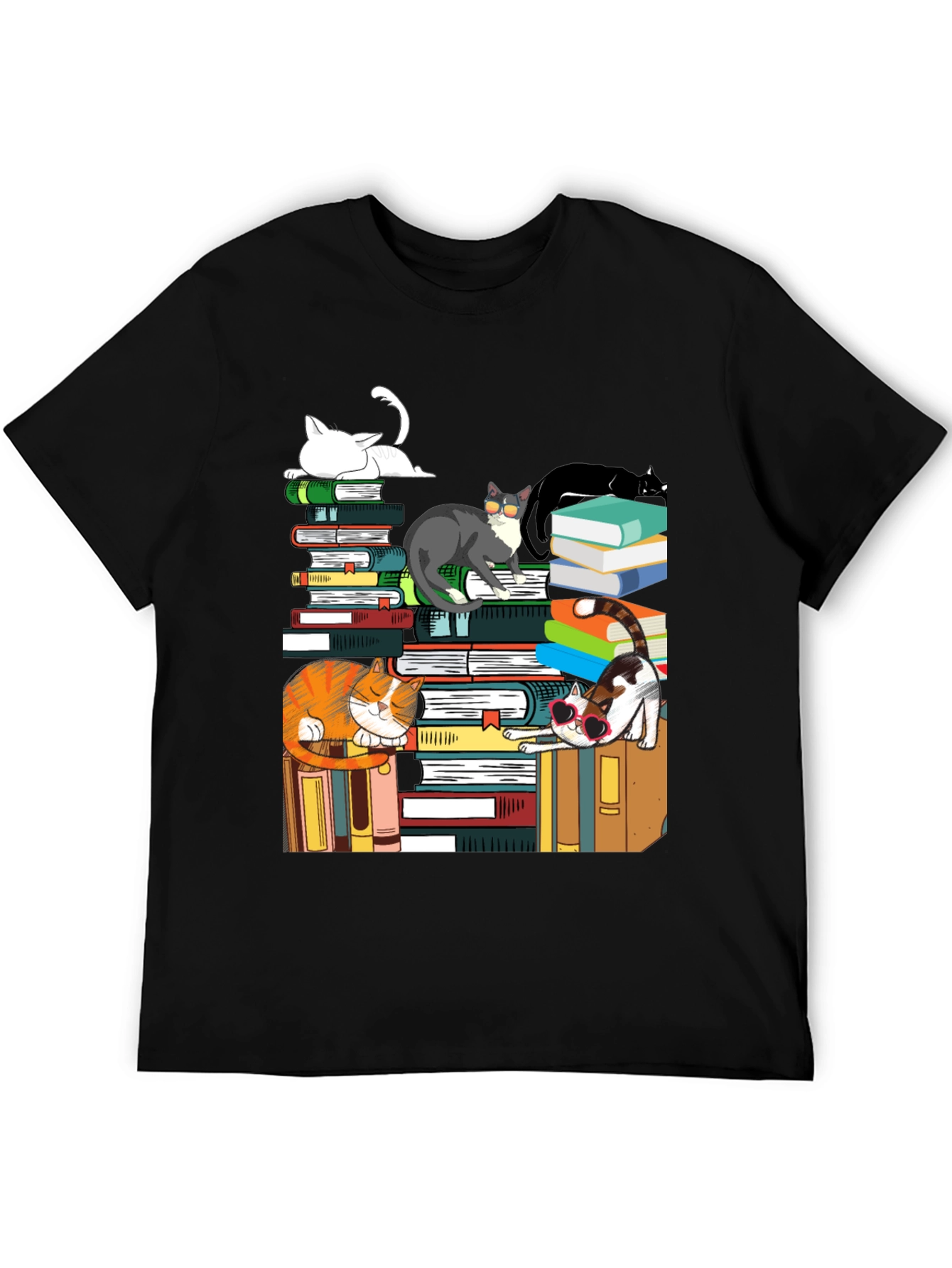 Cats on Books T-Shirt - Cute Graphic Tee