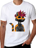 Edgy Cat Graphic Tee - Black Cotton Shirt