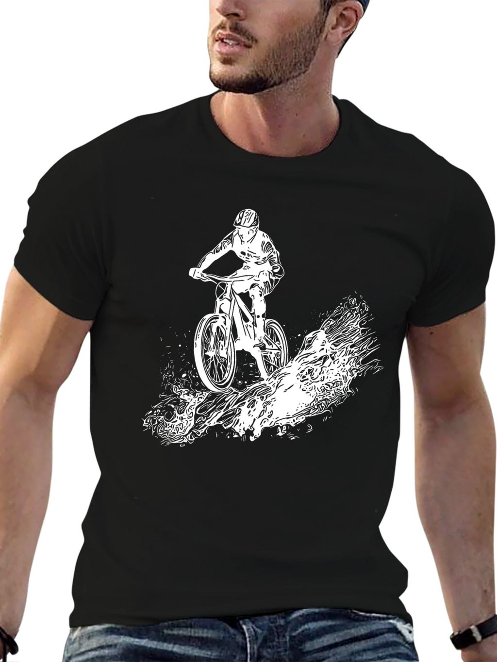 Mountain Biker Graphic Tee - Black Cotton T-Shirt
