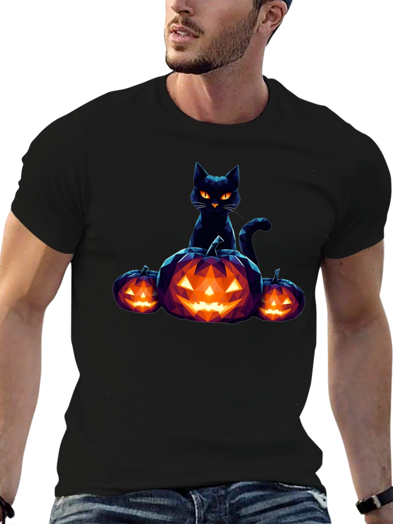 Halloween Black Cat and Pumpkin Graphic Tee