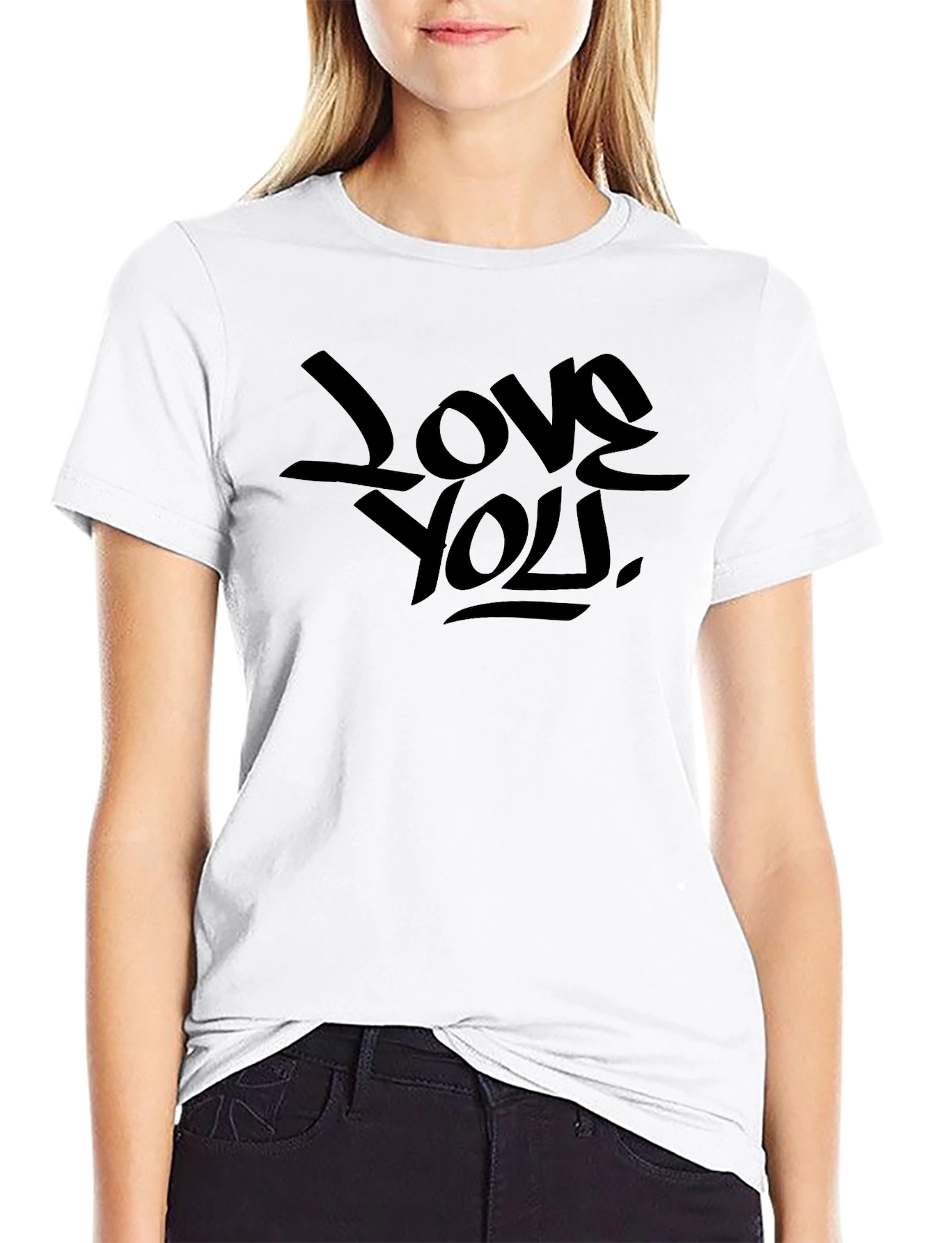 Love You Graphic Print Black T-Shirt