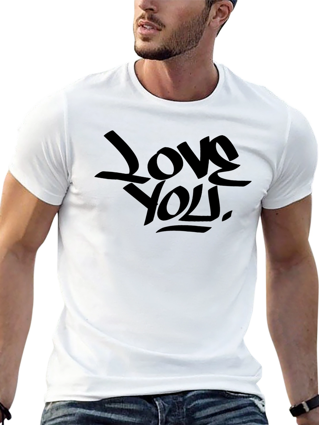 Love You Graphic Print Black T-Shirt