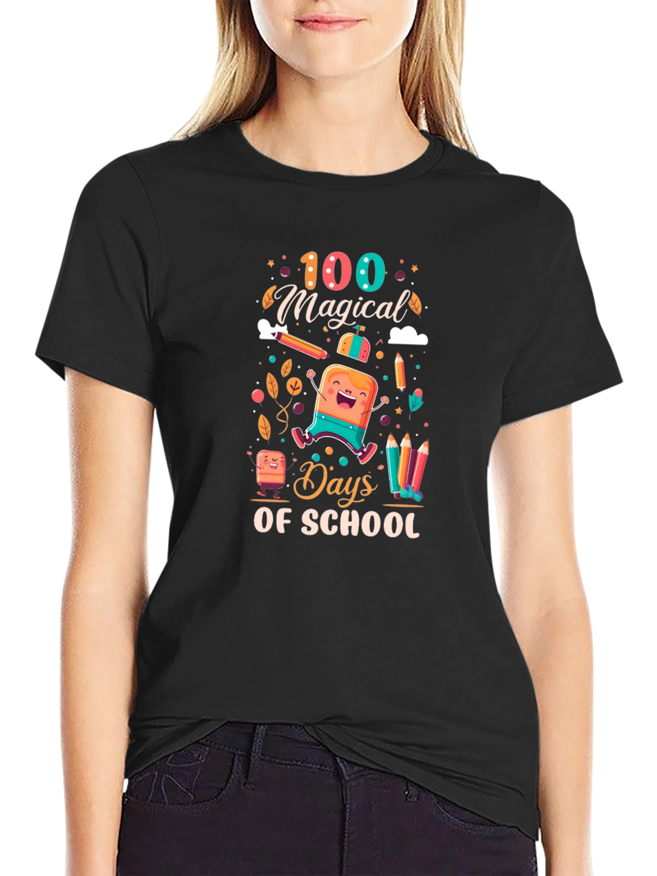 100 Magical Days of School Black T-Shirt