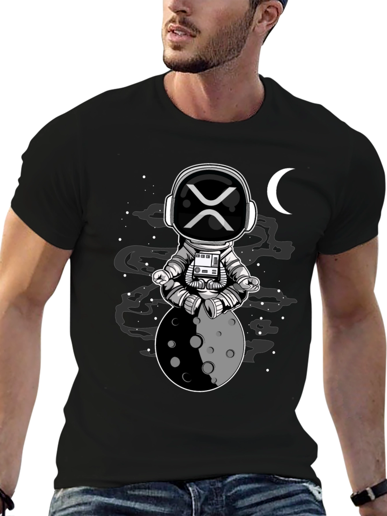 Astronaut Moon Meditation Black T-Shirt