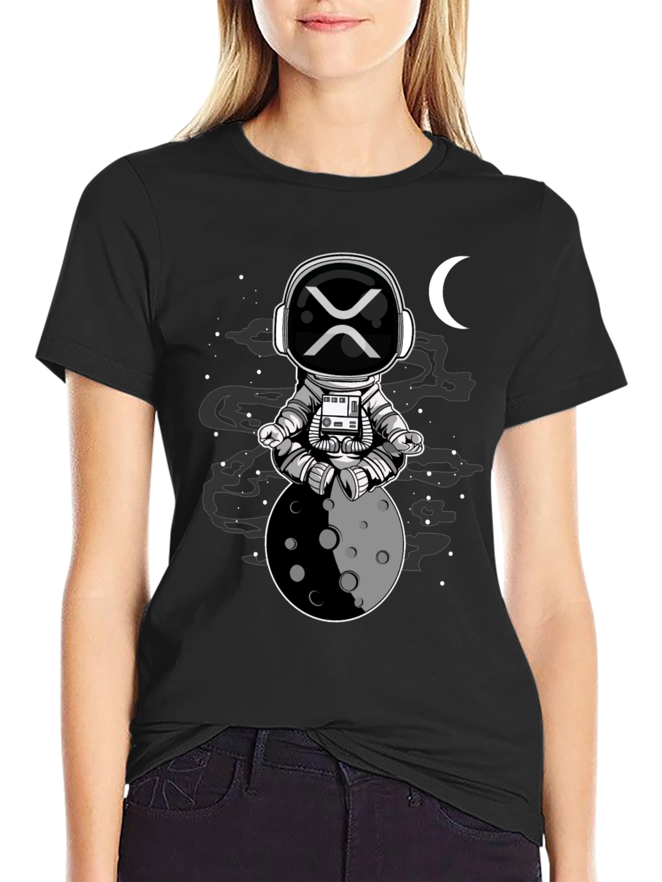 Astronaut Moon Meditation Black T-Shirt