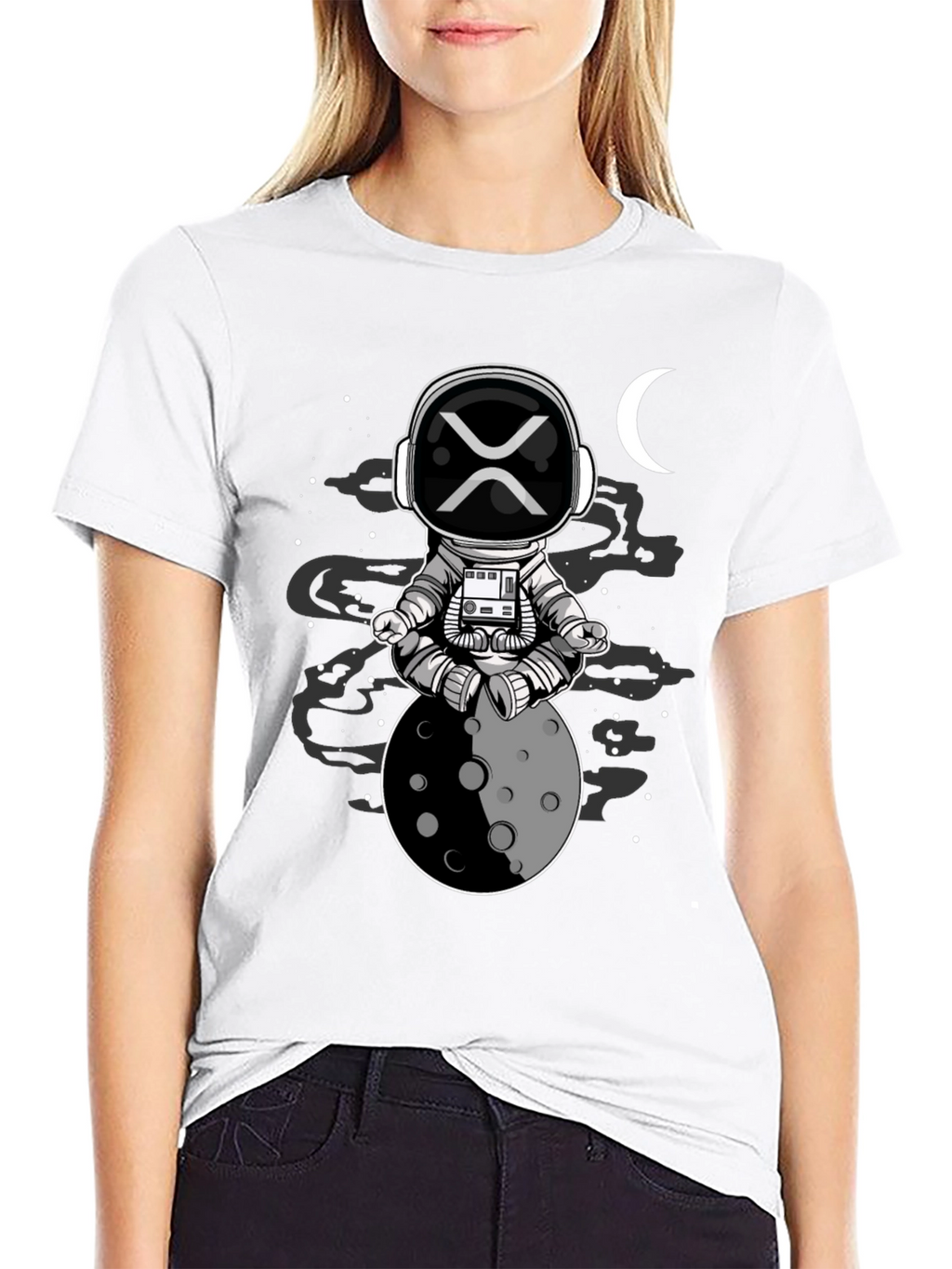 Astronaut Moon Meditation Black T-Shirt