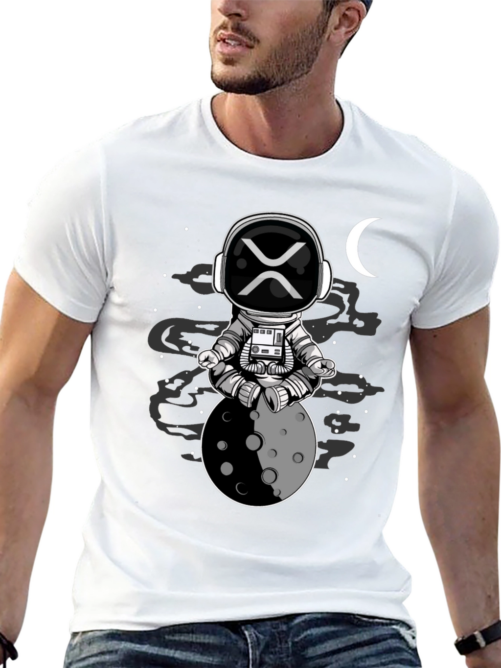 Astronaut Moon Meditation Black T-Shirt