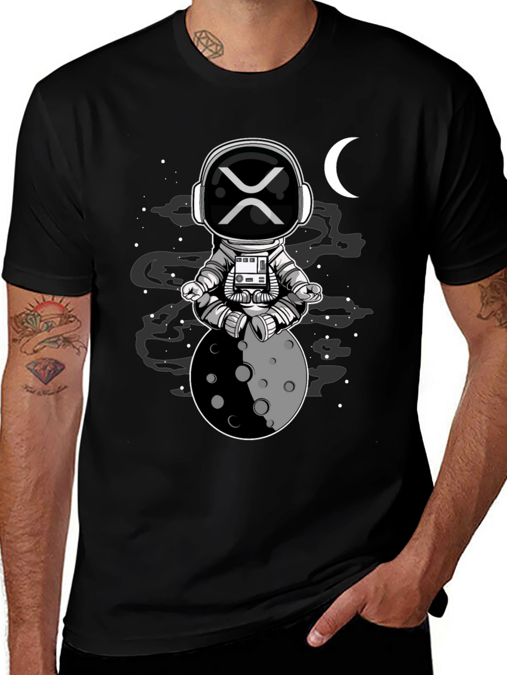 Astronaut Moon Meditation Black T-Shirt