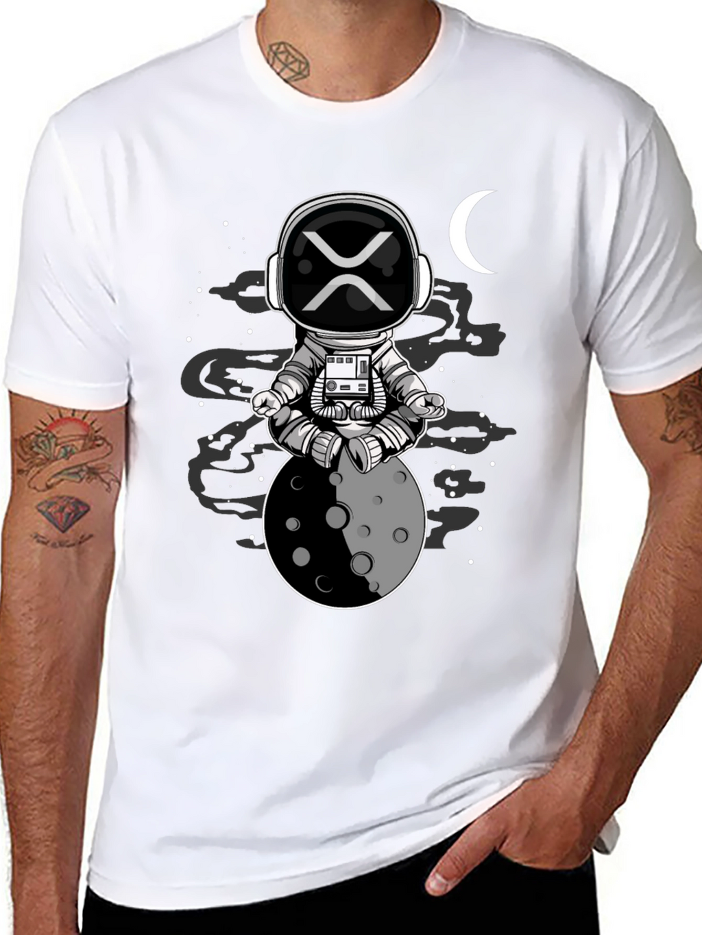 Astronaut Moon Meditation Black T-Shirt