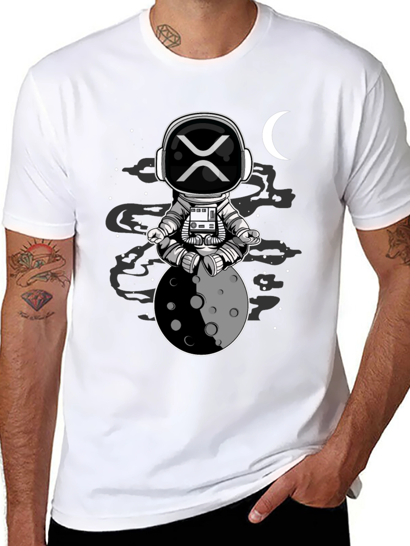 Astronaut Moon Meditation Black T-Shirt