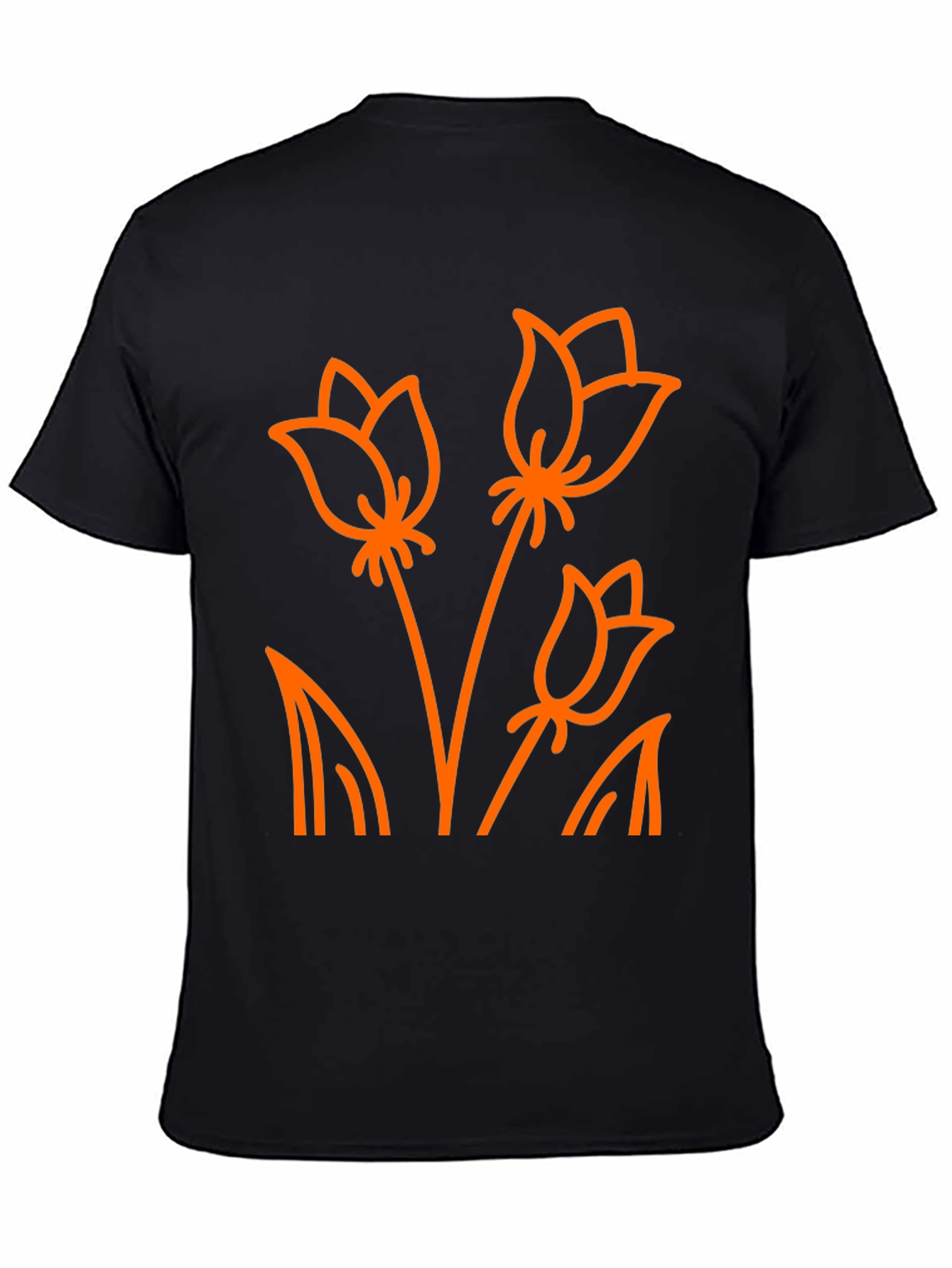 Floral Outline T-Shirt - Black Cotton Tee