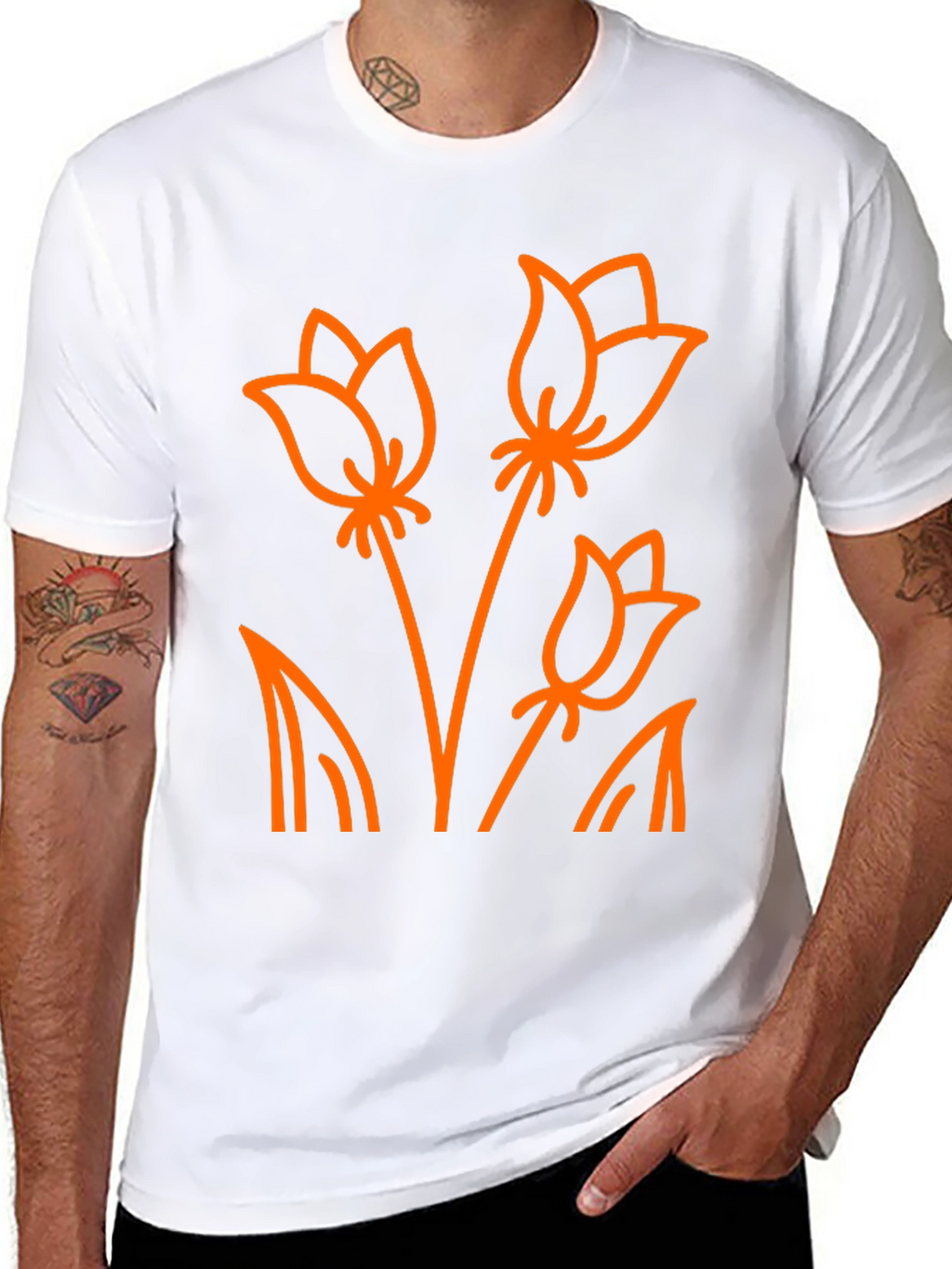 Floral Outline T-Shirt - Black Cotton Tee