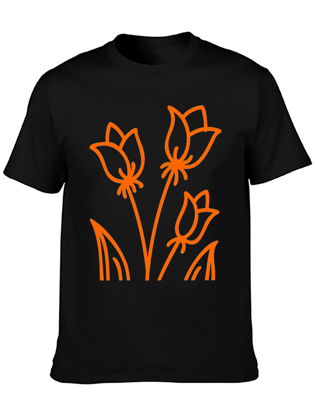 Floral Outline T-Shirt - Black Cotton Tee
