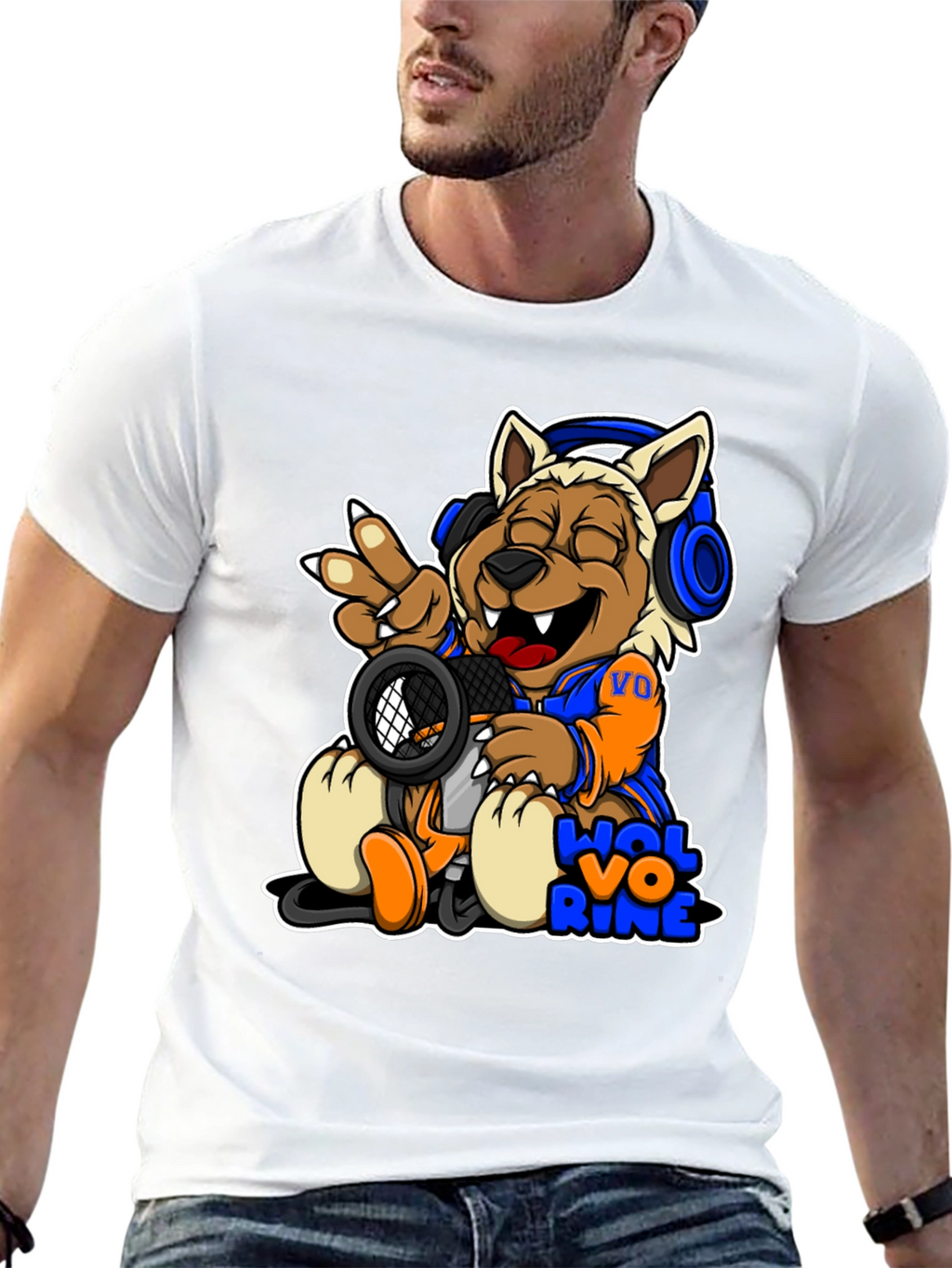 Cartoon Wolverine Music T-Shirt