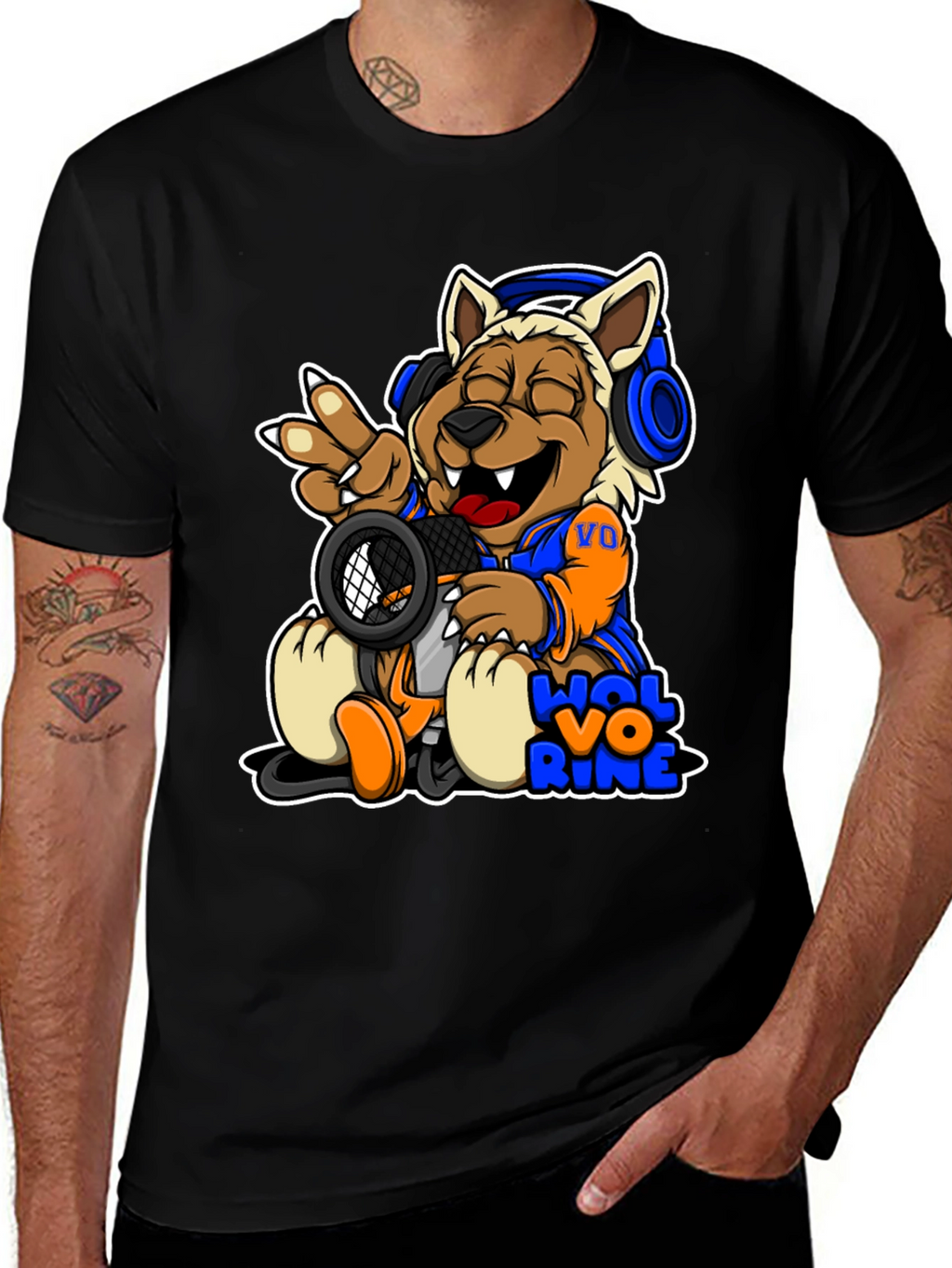 Cartoon Wolverine Music T-Shirt