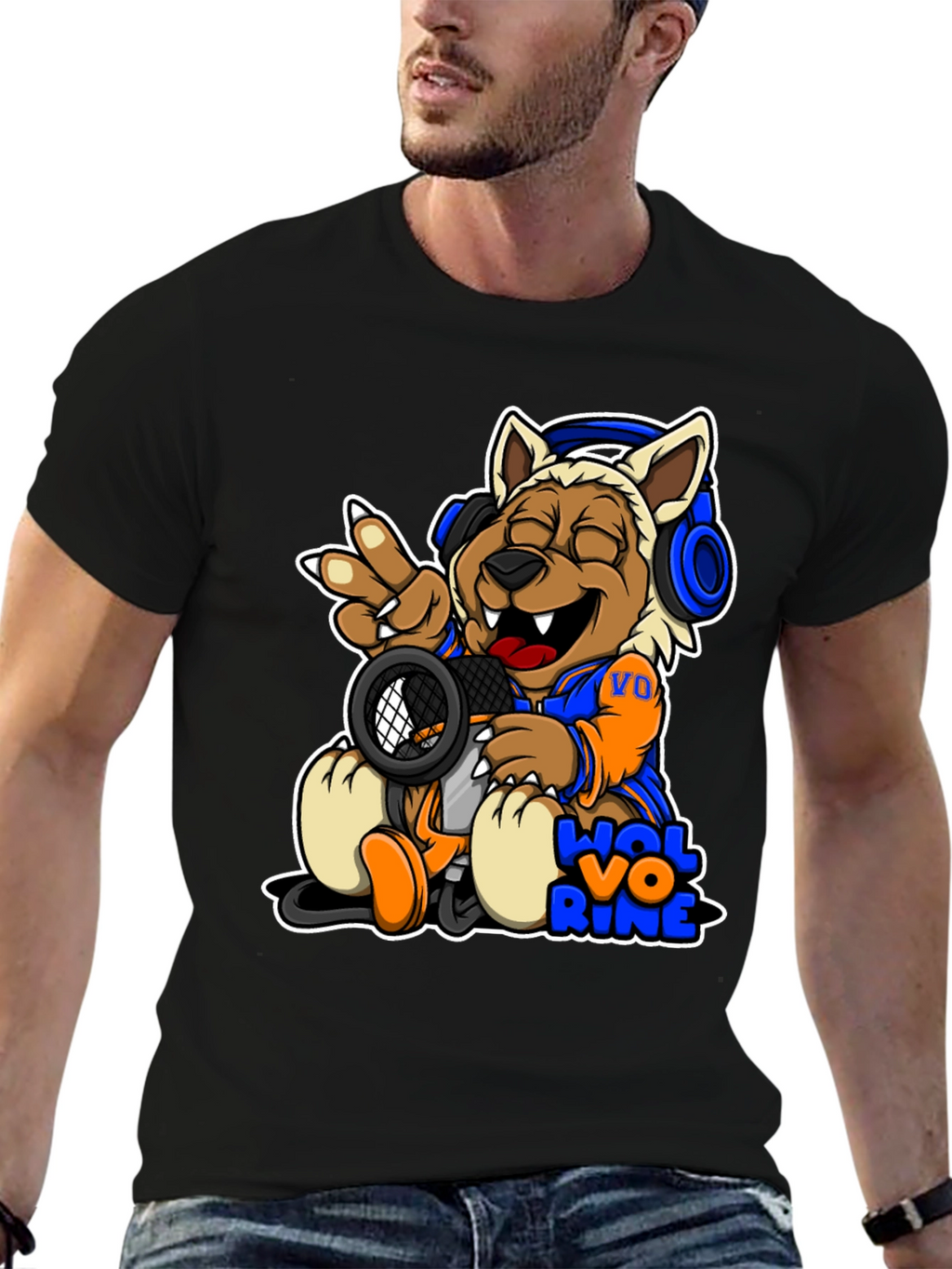 Cartoon Wolverine Music T-Shirt