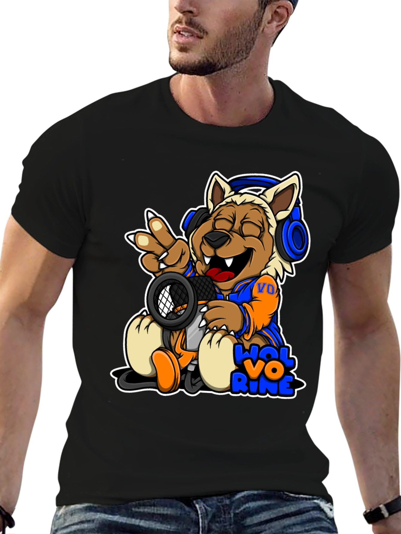 Cartoon Wolverine Music T-Shirt