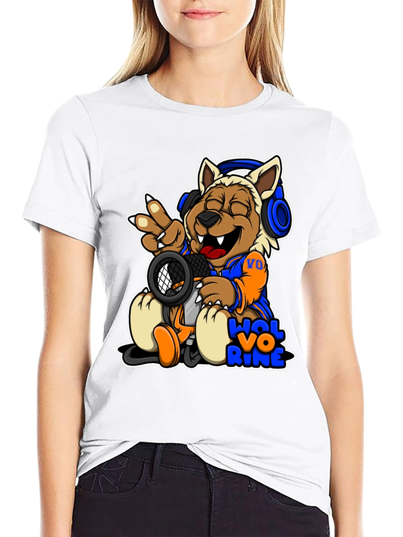 Cartoon Wolverine Music T-Shirt