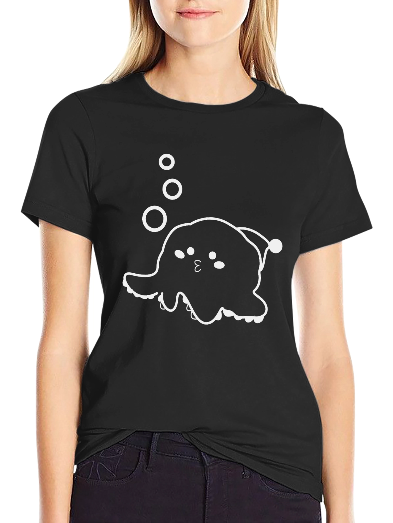 Cute Angler Fish Graphic T-Shirt - Black